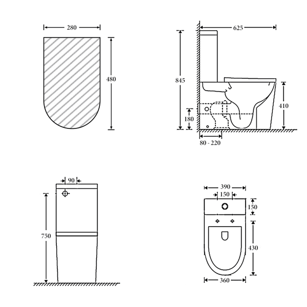 Noveen Toilets NT-1094GB — OSLO Rimless Toilet Suite with GEBERIT fittings