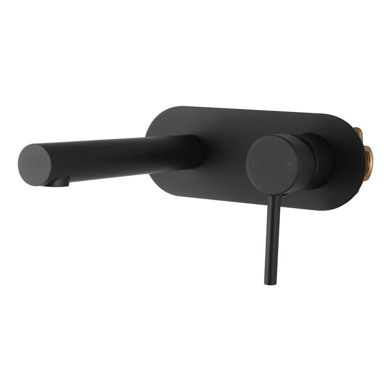 LUCID PIN Series Round Matte Black Wall Mixer With Spout OX0143-2.BM