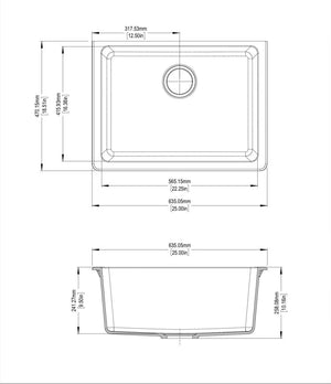 TSI Sinks WH6347.KS WHITE GRANITE QUARTZ STONE UNDERMOUNT KITCHEN SINK SINGLE BOWL 635*470*241MM