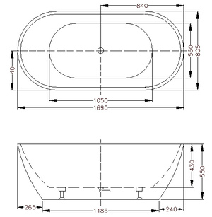 Olivia OVBT1700-OF Free Standing Bathtub With Overflow 1690*805*550mm