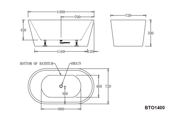 BTO1400 Oslo FREESTANDING BATHTUB 1400x720x590MM