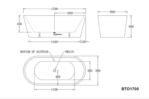 BTO1700 BLACK Oslo FREESTANDING BATHTUB in black 1700x800x600MM