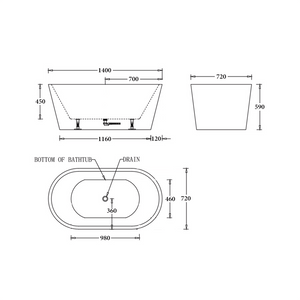 Noveen Bathtubs BTO1500 Oslo FREESTANDING BATHTUB 1500x750x600MM