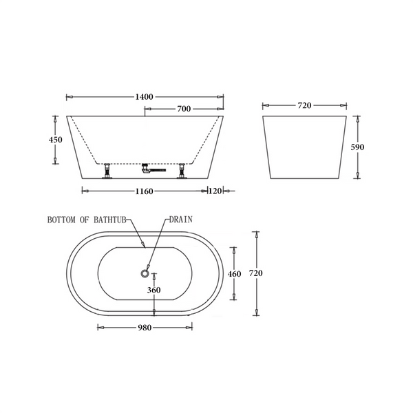 Noveen Bathtubs BTO1400 Oslo FREESTANDING BATHTUB 1400x720x590MM