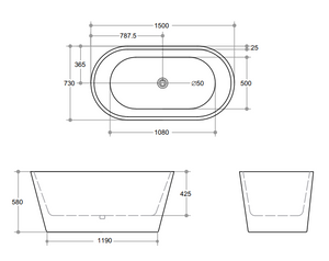 Ovia OBT1500MW MWBT-3-1500 Free Standing Bathtub Matte White Non Overflow 1500*730*580mm