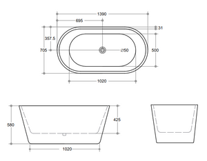 Ovia OBT1400-OF Free Standing Bathtub With Oveflow 1390*705*580mm