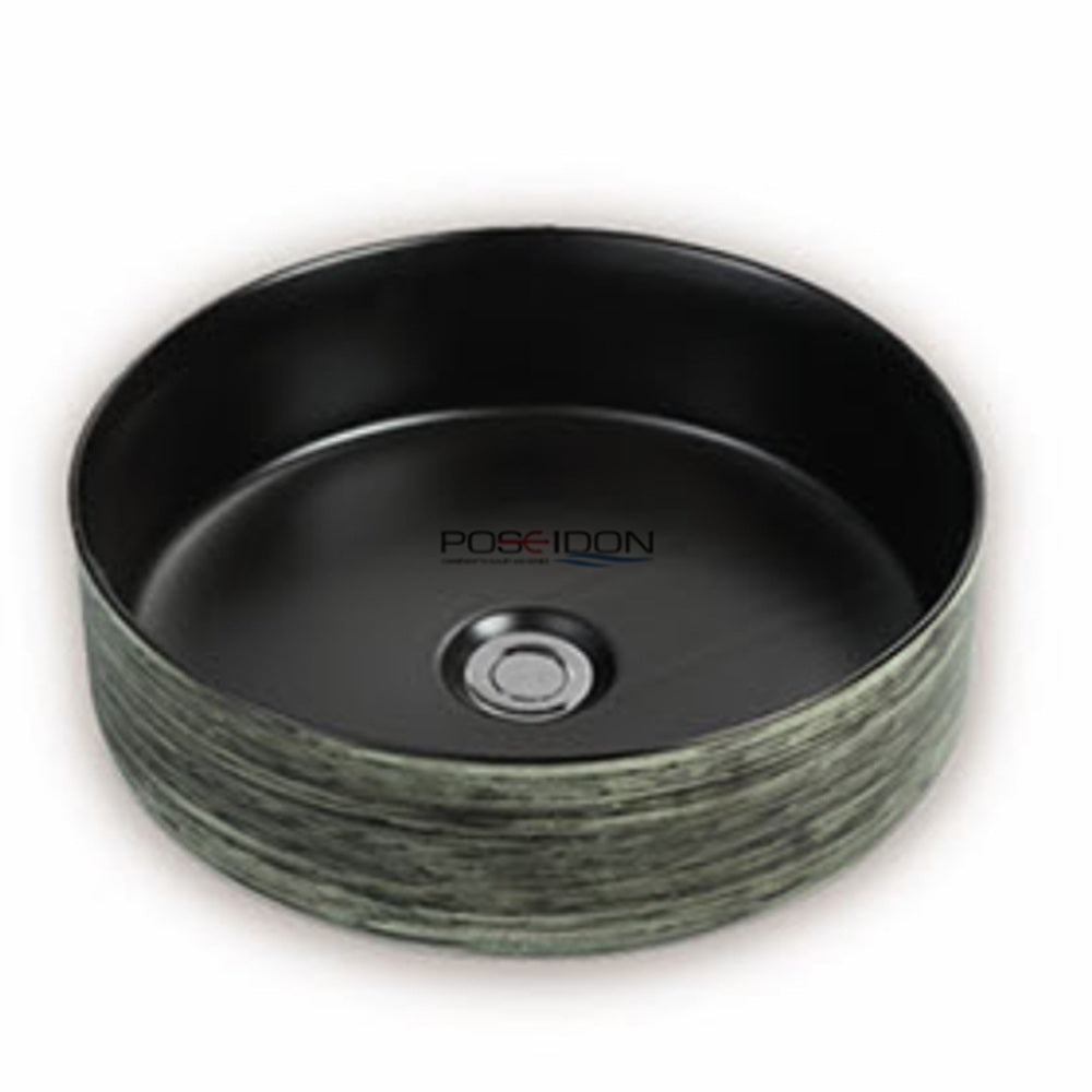 PA3636GB Above Counter Matt Black Basin 346*346*114mm Silky Green outside