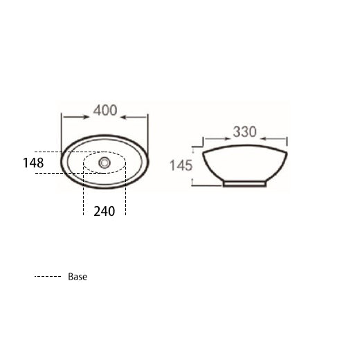 PA4134 Above Counter Basin 400*330*145mm Gloss White