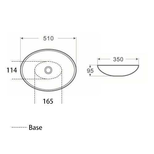 PA5135 Above Counter Basin 510*350*95mm Gloss White