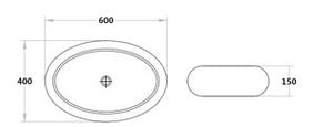 PA6040NF Above Counter Basin 600*400*150mm Gloss White Non OverFlow