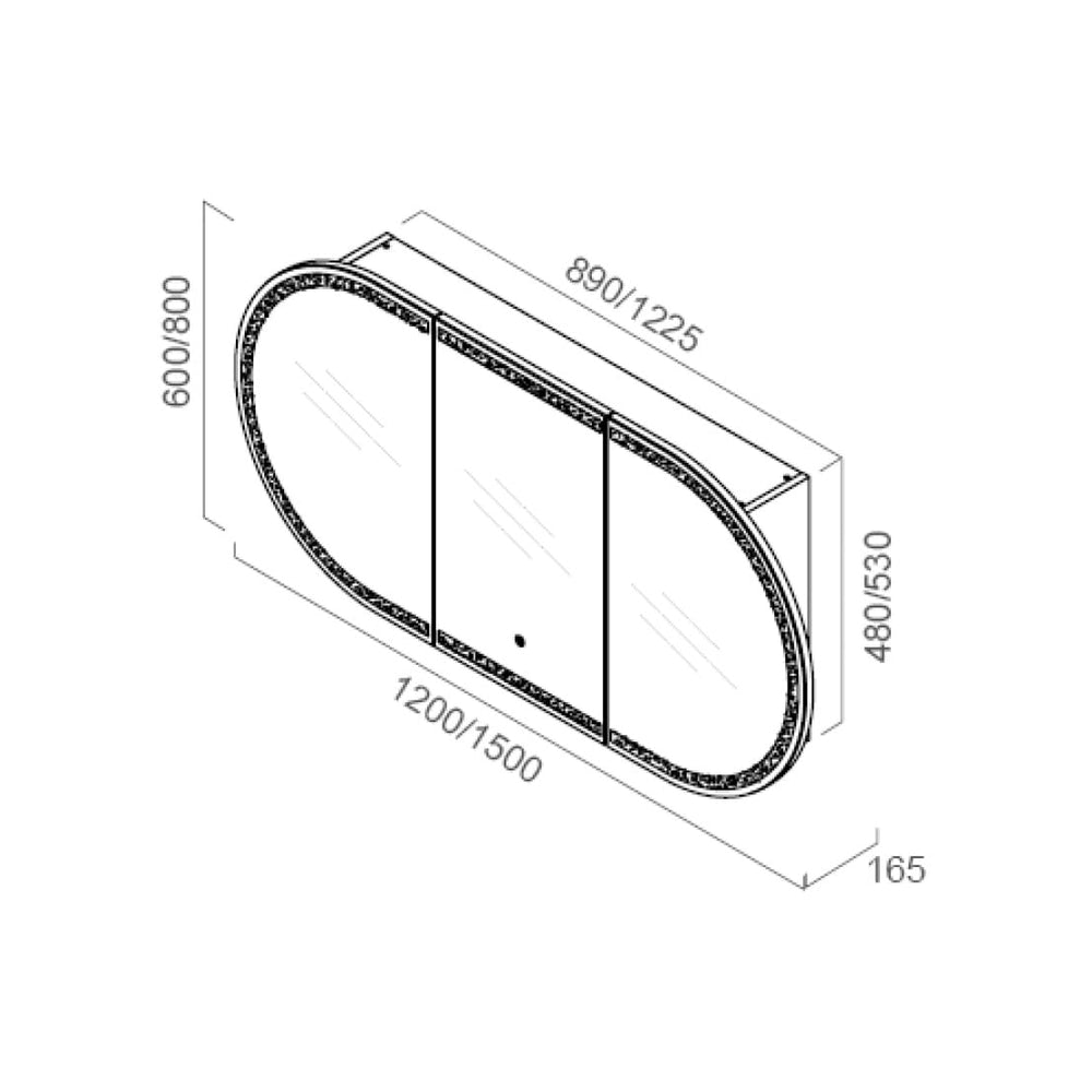 MIRO PIAZA150 PIAZA LED Mirror Shaving Cabinet in Matte White 1500x165x800mm