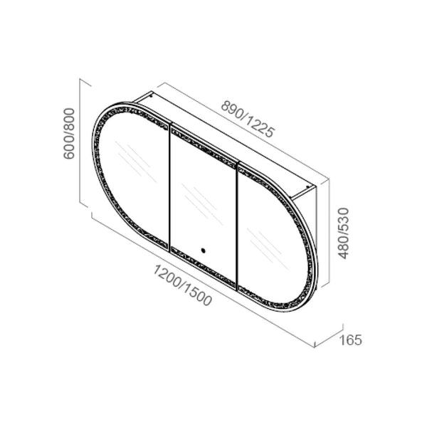 MIRO PIAZA150 PIAZA LED Mirror Shaving Cabinet in Matte White 1500x165x800mm