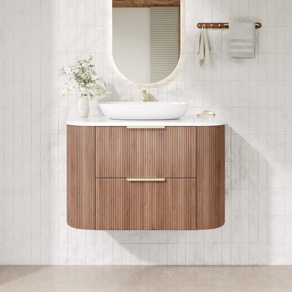 KDK Vanity Arden-D Prime Oak Fluted Curved Wall Hung Vanity Cabinet 600mm