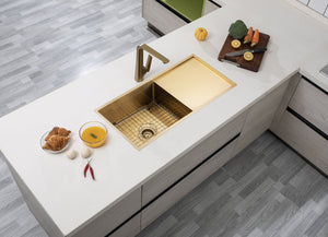 TSI Sinks TWM4G 960*450*230MM BRUSHED YELLOW GOLD HAND-MADE SINGLE BOWL KITCHEN SINK(ROUND EDGES)