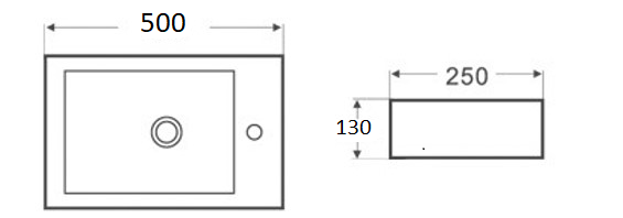 PW5025L - Above Counter / Wall Hung Basin 500x250x130MM