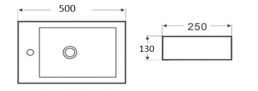 PW5025R - Above Counter / Wall Hung Basin 500x250x130MM