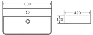 PW6042 - Above Counter / Wall Hung Basin 600x420x120MM