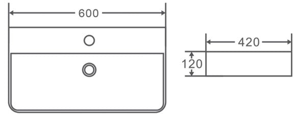 PW6042 - Above Counter / Wall Hung Basin 600x420x120MM