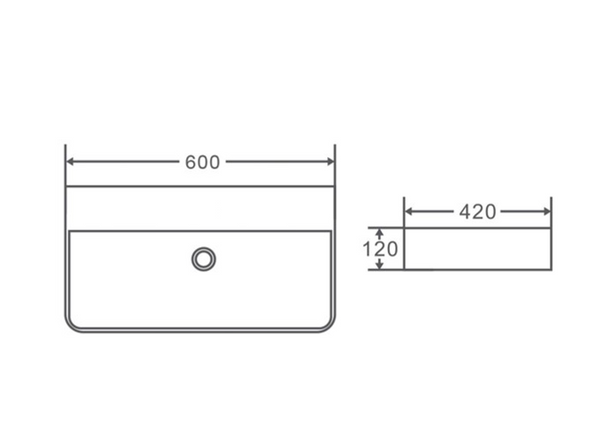 PW6042NTH - Above Counter / Wall Hung Basin 600x420x120MM