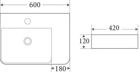 PW6042L - Above Counter / Wall Hung Basin 600x420x120MM