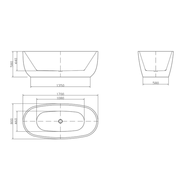 BTP1700GW Paris Freestanding Bathtub Gloss White 1700mm (Long) x 800mm (Wide) x 580mm (Height) (Copy)