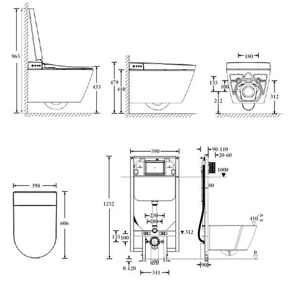 Noveen Toilets V7201 — PARIS SMART Rimless Wall Hung Toilet Suite