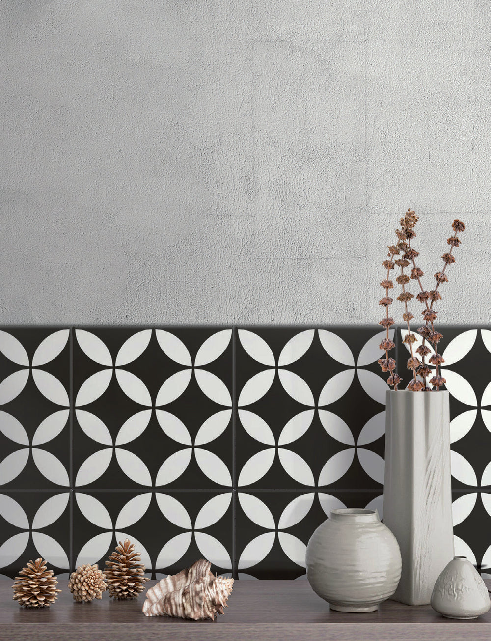 Picasso Evo Great Dane Blk & Wht Pattern Tile 200x200mm