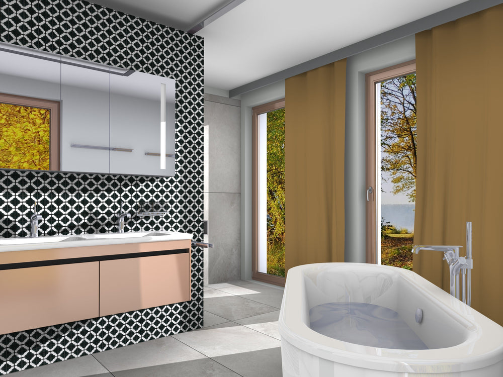 Poppy Flower Gloss Black Mosaic Tile 40x40mm (300x300mm/Sheet)