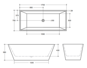 Qubist QBT1700 Free Standing Bathtub Non Overflow 1700*750*580mm