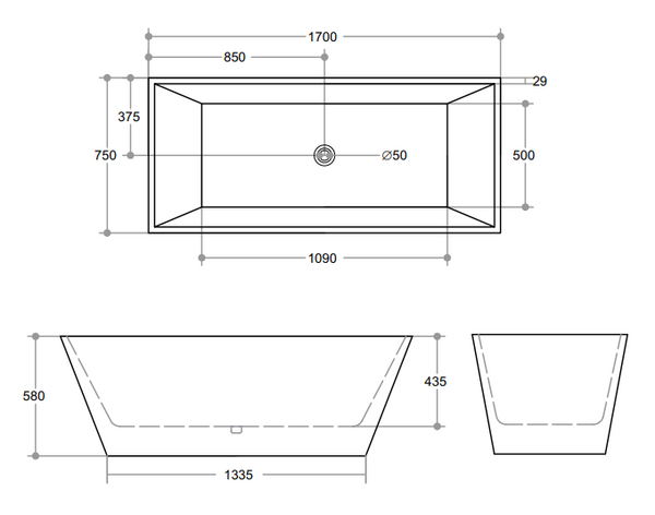 Qubist QBT1700 Free Standing Bathtub Non Overflow 1700*750*580mm