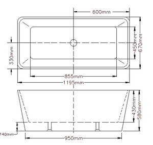 Qubist QBT1200 Free Standing Bathtub Non Overflow 1195*670*580mm