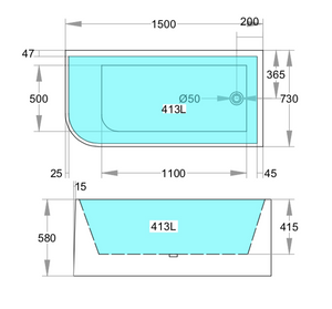 Corner MWBT-6R-1500-580 Right Corner BTW Bathtub Matte White  NON OVERFLOW 1500*730*580mm