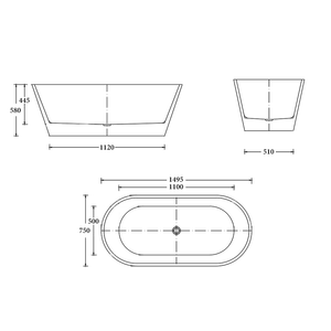 Noveen Bathtubs BTR1500 Rome Freestanding Bathtub 1495mm (Long) x 750mm (Wide) x 580mm (Height)