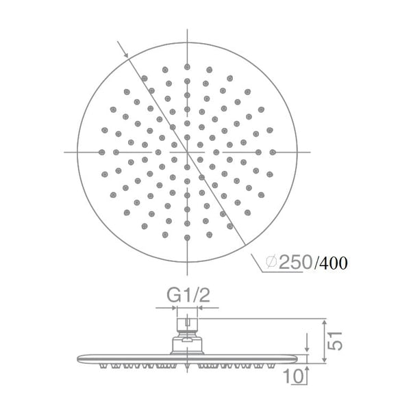 ZENMO Showers SH RS250 DOCCIA RD Shower Head, 6mm Thick, Laser Welded (250mm)
