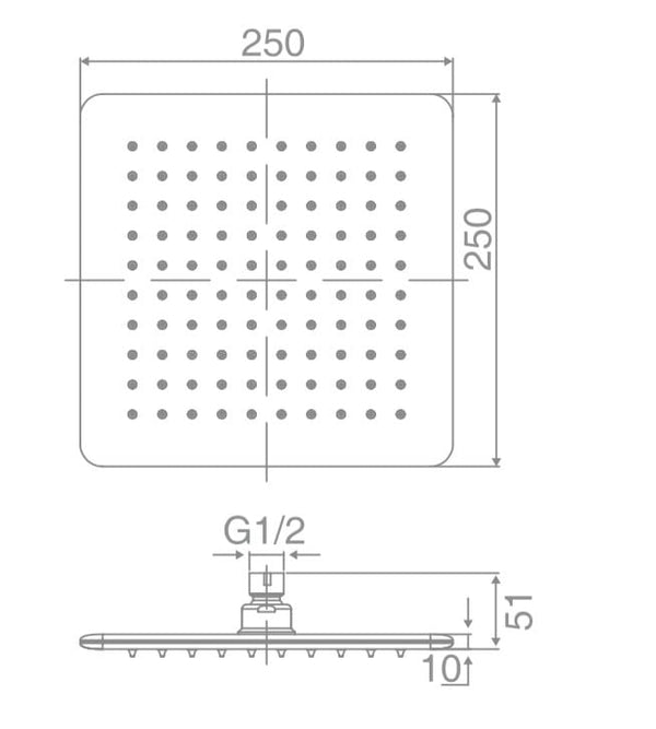 ZENMO Showers SH SQ250 DOCCIA SQ Shower Head, 6mm Thick, Laser Welded (250x250mm)