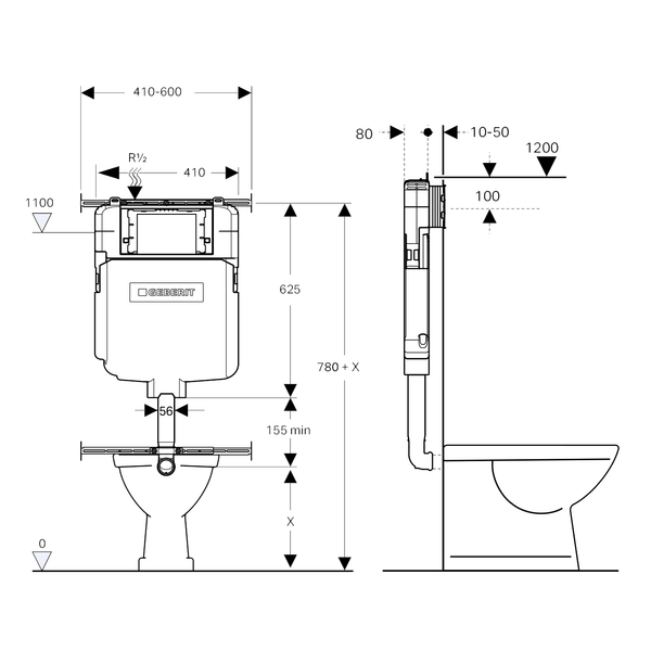 Noveen Toilets GBT-795-CC — GEBERIT Sigma 8 Concealed cistern (for floor pan)