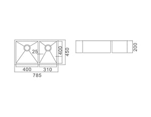 ZENMO Sinks SS 4031A IMPACT UNDERMOUNT DOUBLE SINK Capacity: 32L & 24L