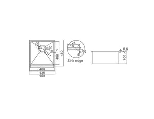 ZENMO Sinks SS 4545R IMPACT COUNTERTOP SINK Capacity: 32L