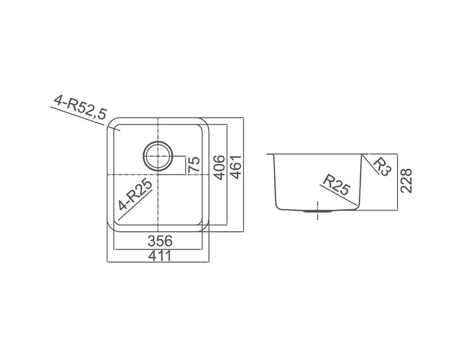 SS 4641A MORO Undermount Sink Single Bowl