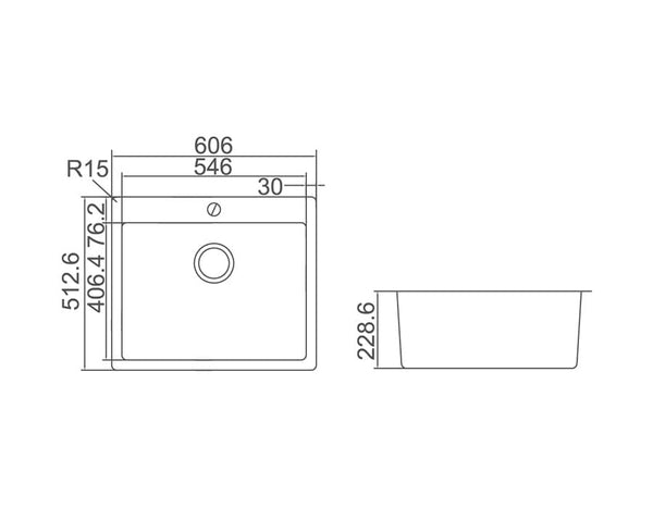 ZENMO Sinks SS 6051 IMPACT COUNTERTOP SINK WITH TAP HOLE