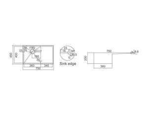 ZENMO Sinks SS 7545R COUNTERTOP SINK ONE BOWL WITH DRAINER