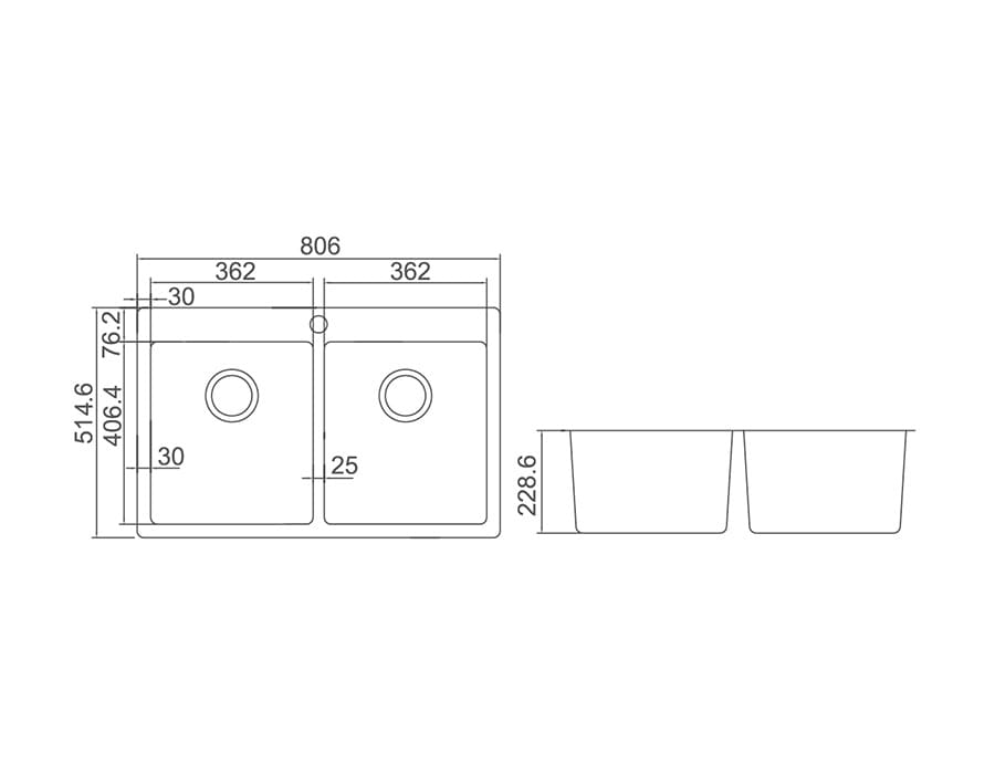 SS 8051 COUNTERTOP SINK WITH TAPHOLE