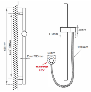TSI Showers BUYG2147-1.SH ROUND BRUSHED BRASS WALL MOUNTED SLIDING RAIL WITH WATER HOSE & WALL CONNECTOR ONLY