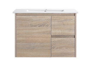Avia Vanities Royce Deep Wall Hung Vanity 750mm Prime Oak/Natural Timber Right/Left Drawers