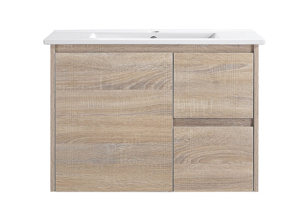 Avia Vanities Royce Deep Wall Hung Vanity 750mm Prime Oak/Natural Timber Right/Left Drawers