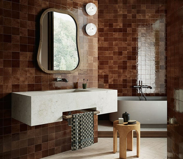 VL Tile Sartoria Alchemica Cuoio Gloss Subway Tile 100x100mm Made In Italy