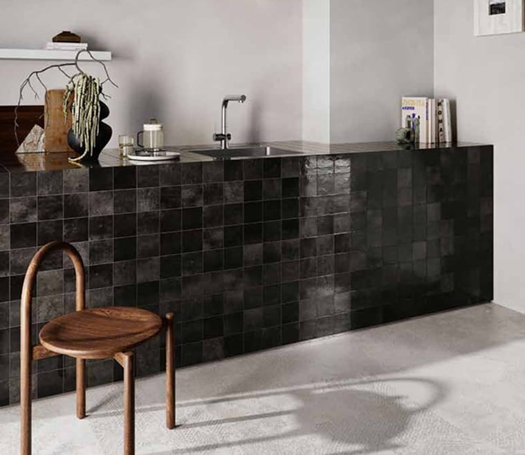 Sartoria Alchemica Grafite Gloss Subway Tile 100x100mm Made In Italy
