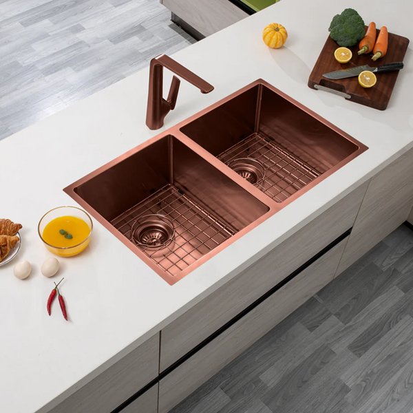 TWM6RG 770*450*215MM ROSE GOLD PVD HAND-MADE DOUBLE BOWL KITCHEN SINK