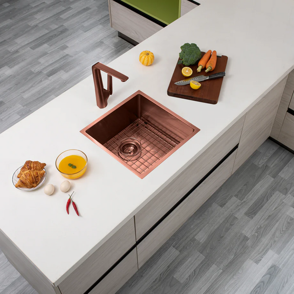 TWM8RG 440X440X205MM ROSE GOLD PVD STAINLESS STEEL HANDMADE SINGLE BOWL SINK