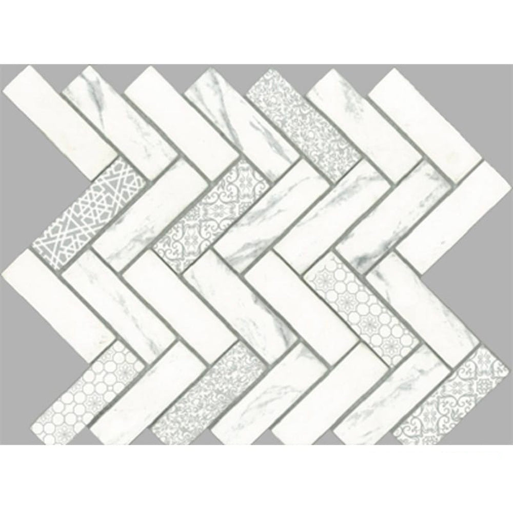GNS Tile Signature Herringbone White Satin Mosaic Tile 300x300mm